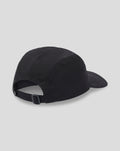 Black adjustable baseball cap with curved brim and back strap