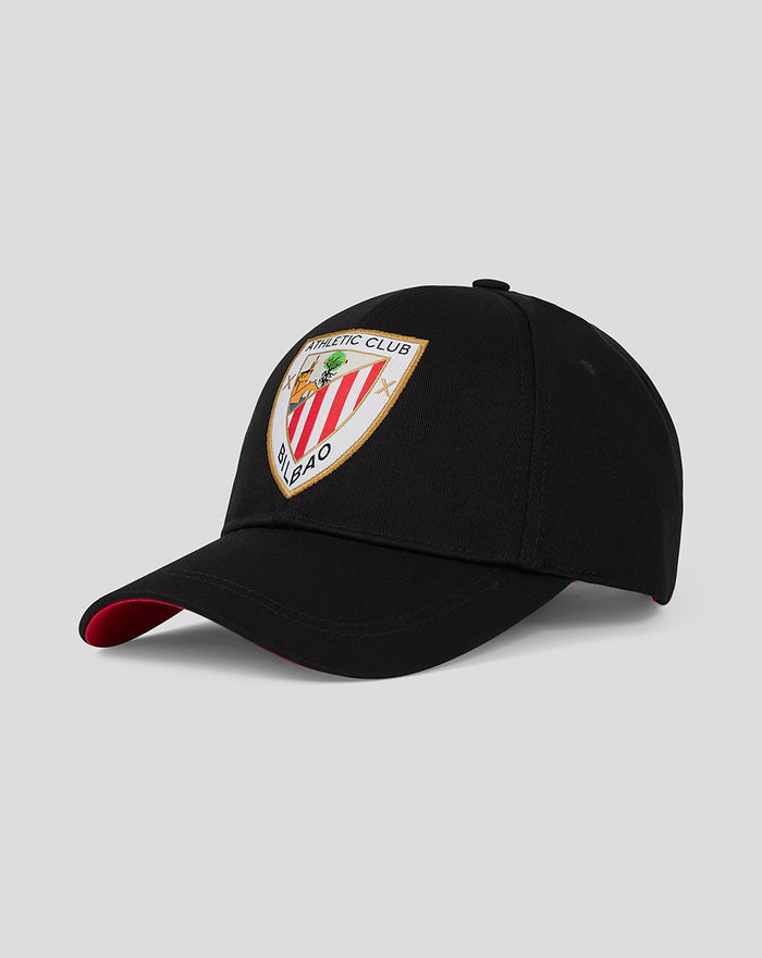 Black generic club cap with shield crest on the front
