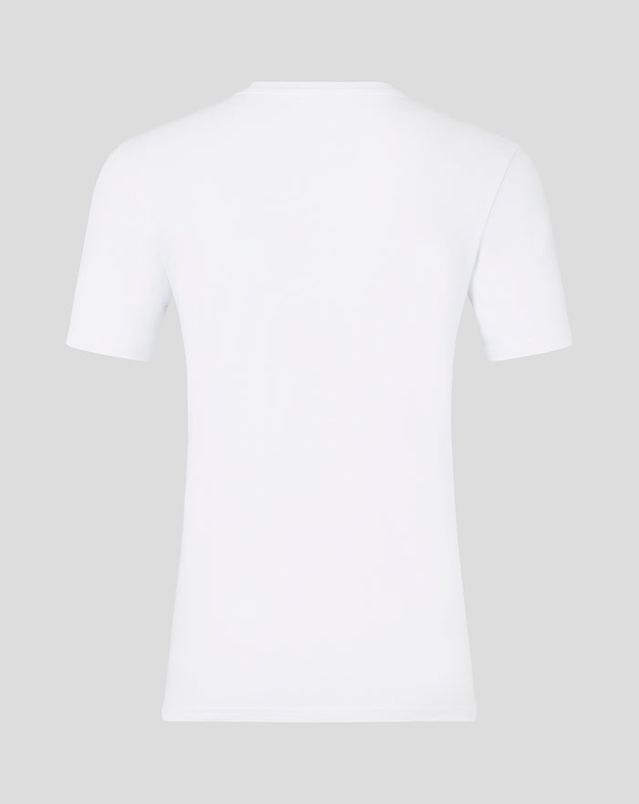 Back view of a plain white Athletic Club stadium tee