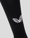 Close-up of black sock with white Athletic Club wing logo.