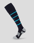 Navy Athletic Club replica away sock with bright turquoise stripes and cushioned heel and toe.