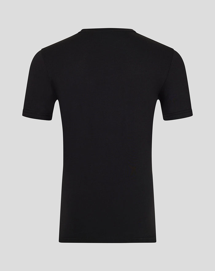 Back view of a black athletic club tee with a plain solid design