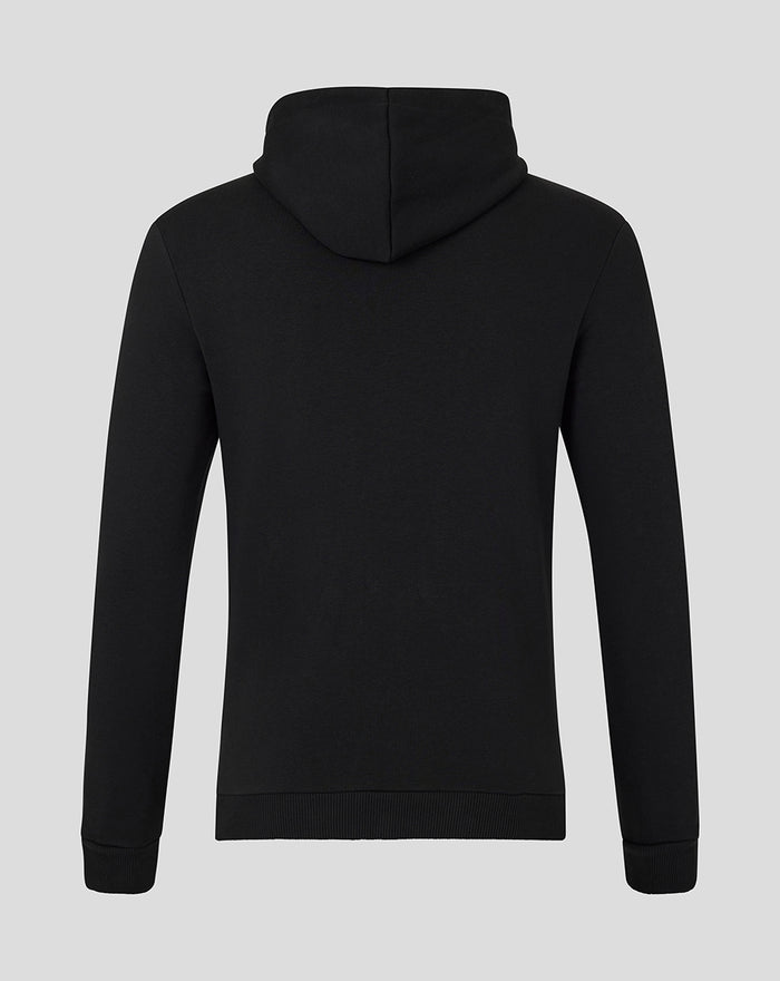 Back view of black Athletic Club Stadium hoodie with hood and ribbed hem