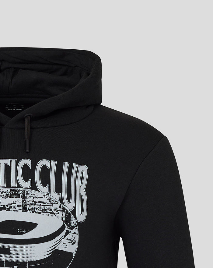 Partial view of black hoodie with bold ATHLETIC CLUB graphic across the chest