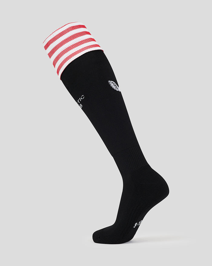 Black Junior Athletic Club Home Sock with red and white hooped foldover cuff
