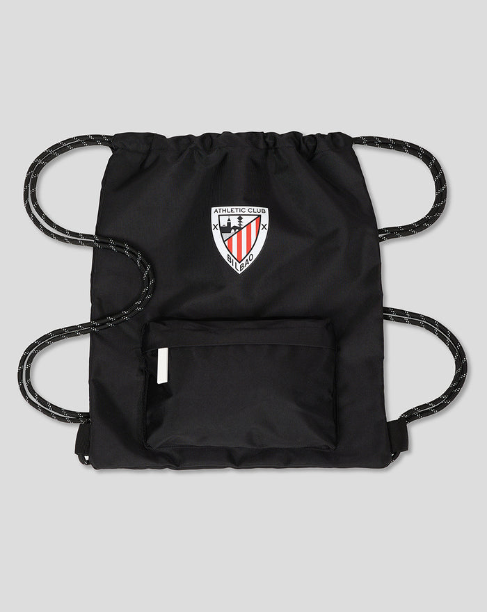 Black drawstring bag with Athletic Club Bilbao crest and a front pocket
