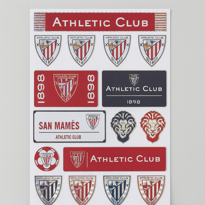 A4 sheet of Athletic Club Bilbao stickers featuring crests and logos